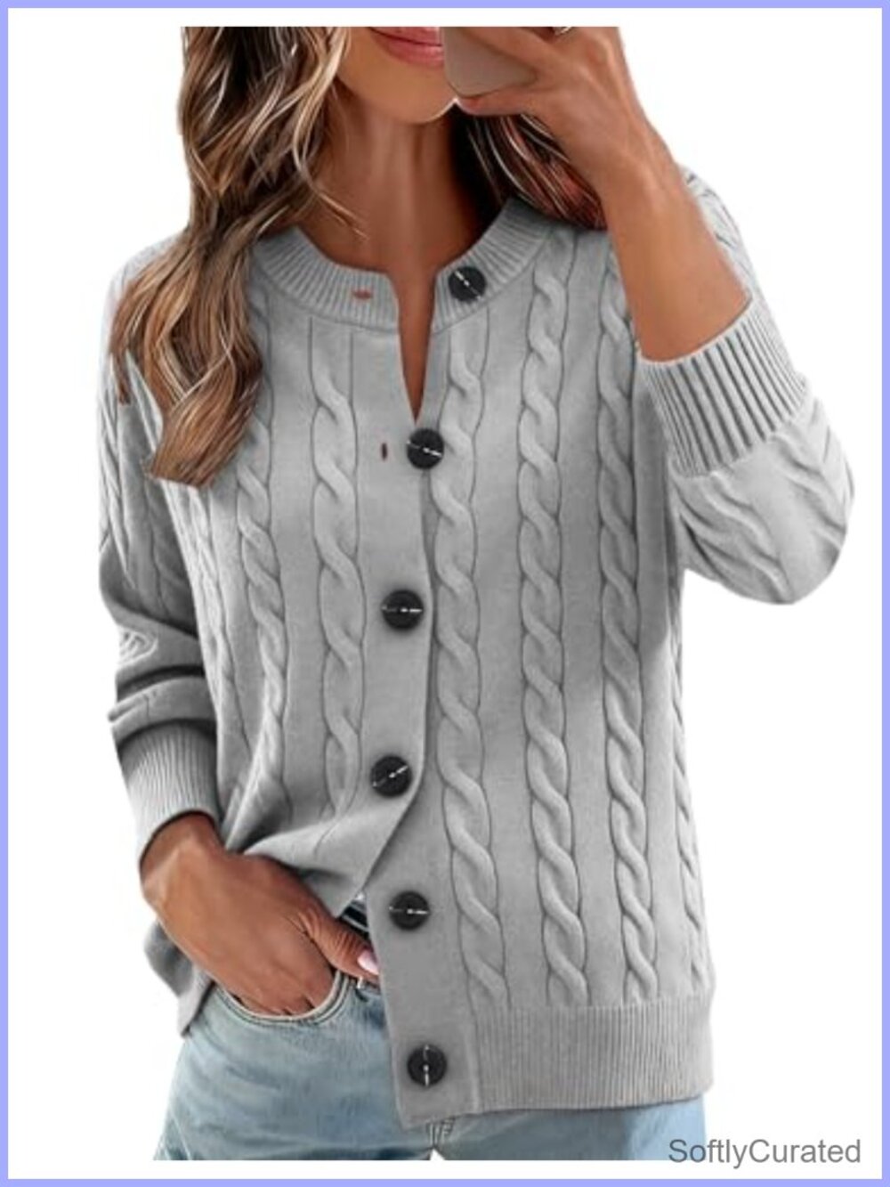 Cable Knit Cardigan Sweater Women Long Sleeve Open Front Button Down